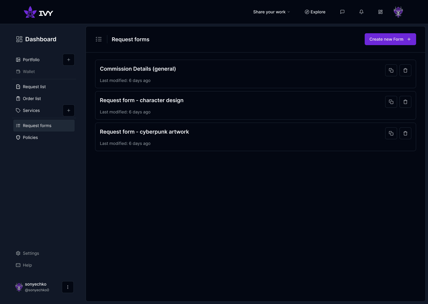 Dashboard settings and profile